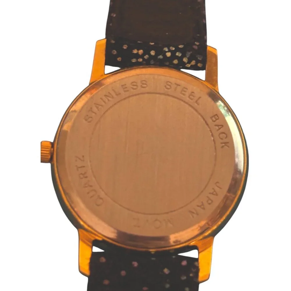 Vintage 1992 Japan Movt black colorful‎ speckled quartz watch genuine leather